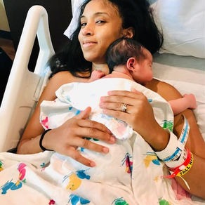 Jairrah and her newborn baby, Eric Junior, practice skin-to-skin contact after delivery.