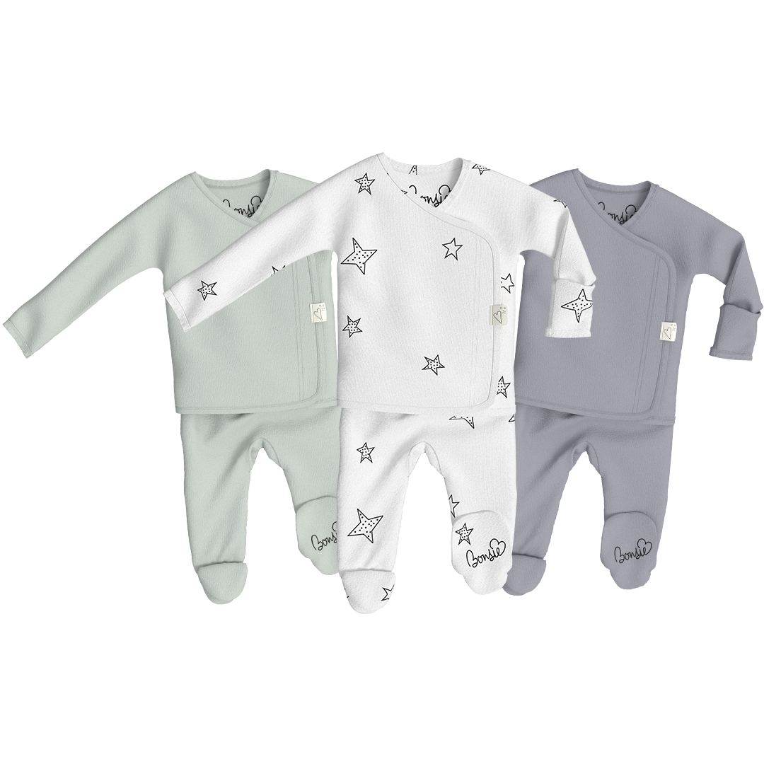 Baby Bundle Footie - Avocado, Star & Fog Triple Pack