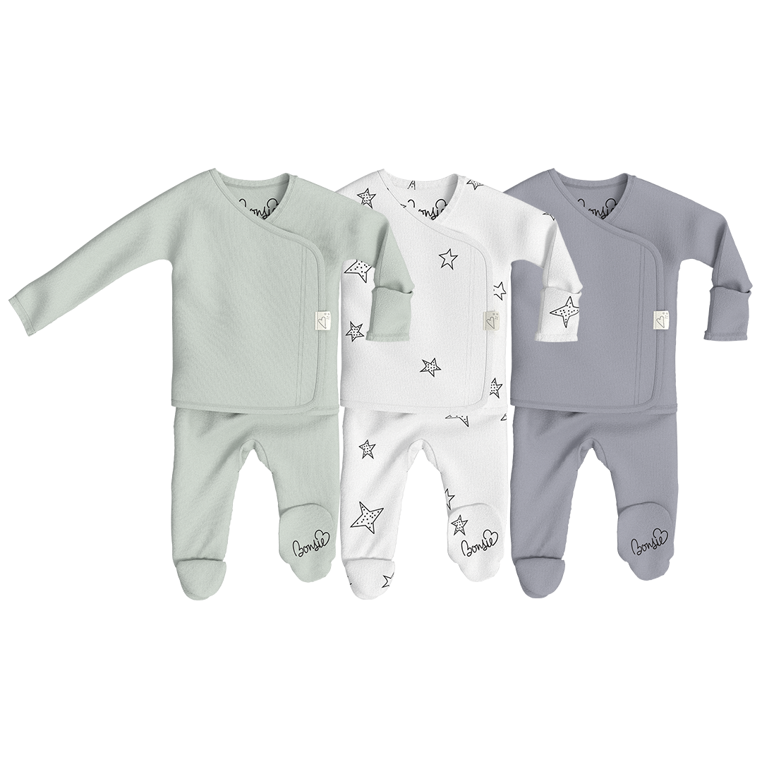 Baby Bundle Footie - Avocado, Star & Fog Triple Pack