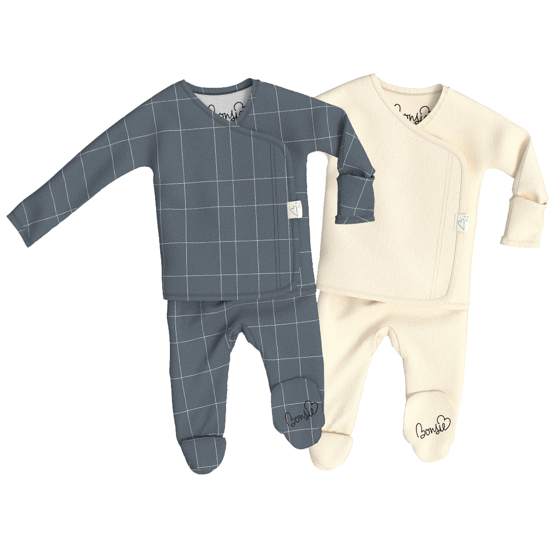 Baby Bundle Footie - Crisscross + Oat Twin Pack