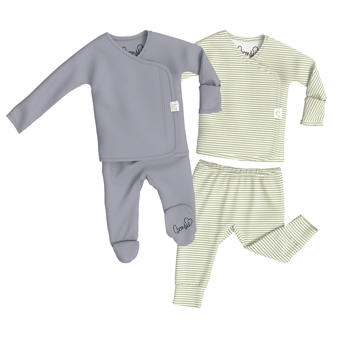 Baby Bundle - Fog Footie + Mint Twist Two Piece