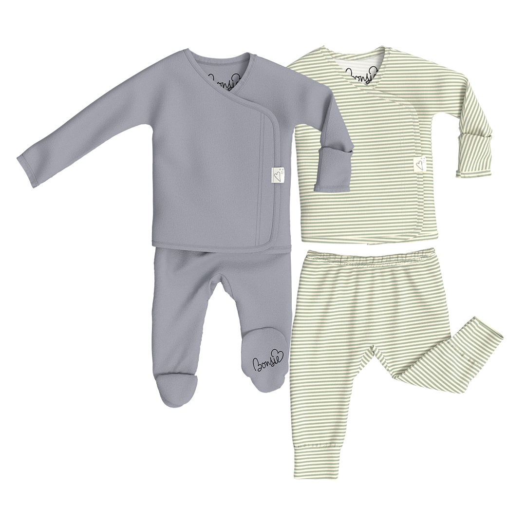 Baby Bundle - Fog Footie + Mint Twist Two Piece